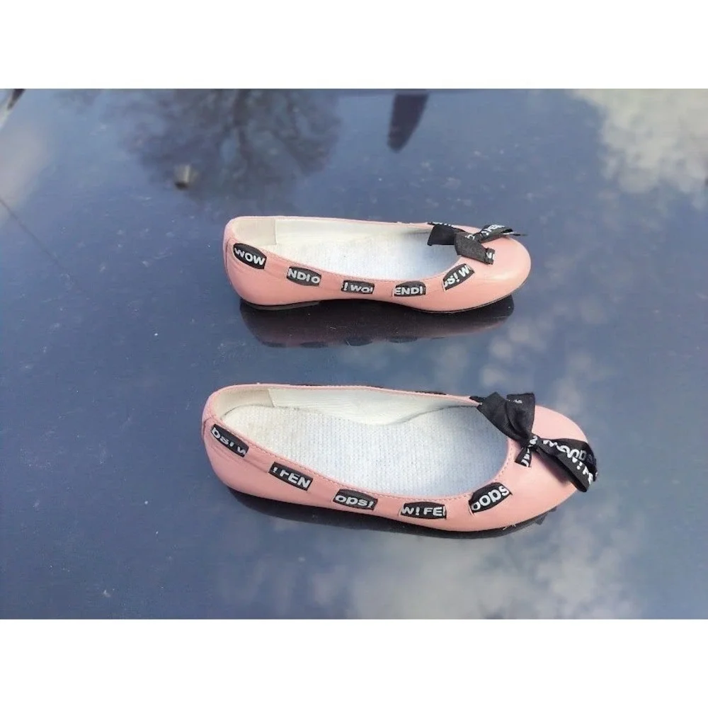 Fendi Roma Pink Leather Ballet Flats Logo Ribbon Bow Shoes Made in Italy Size 2 - Picture 3 of 9